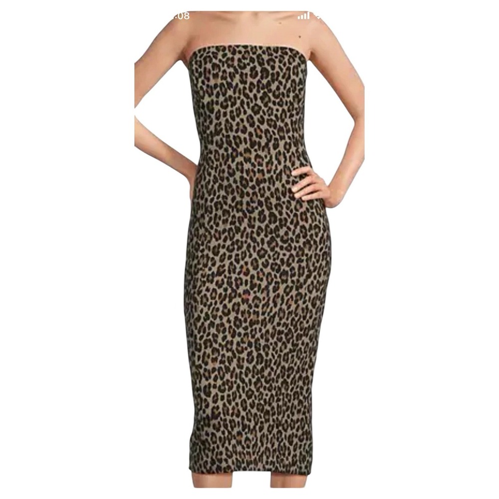 New SPANX strapless tube dress leopard Ponte midi Dress Size SP retail $178!